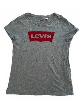 NEW Levi's Gray Red Graphic Tee T-Shirt Knit Top Short Sleeve Crew Neck M